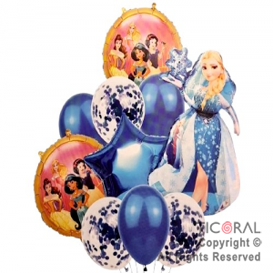 SET DE GLOBOS METALIZADOS FROZEN Y LATEX CON CONFETI x 10 UNIDADES